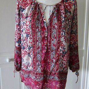 LUCKY BRAND MULTICOLORED RAYON PEASANT TOP - SIZE SMALL